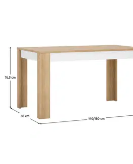 Jedálenské stoly Jedálenský stôl LYOT03, rozkladací, dub riviera/biela s extra vysokým leskom, 140-180x85 cm, LEONARDO