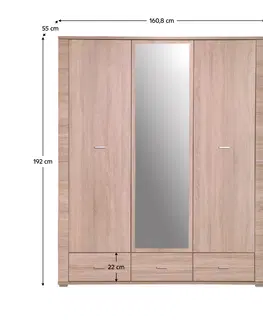 Šatníkové skrine Skriňa so zrkadlom typ 2, dub sonoma, GRAND