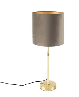 Stolove lampy Inteligentná stolná lampa zlatá s velúrovým tienidlom taupe 25 cm vrátane Wifi A60 - Parte