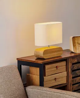 Lampy na nočný stolík BRITOP Stolná lampa Cassy, dubové drevo, biele látkové