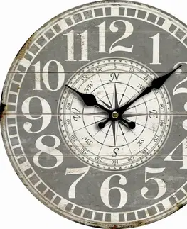 Hodiny Drevené nástenné hodiny Vintage compass, pr. 34 cm