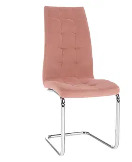 Stoličky Jedálenská stolička, ružová Velvet látka/chróm, SALOMA NEW