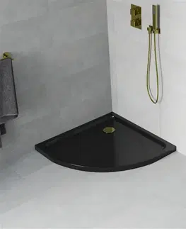 Vane MEXEN/S - Flat sprchová vanička štvrťkruhová slim 90 x 90, černá + zlatý sifón 41709090G