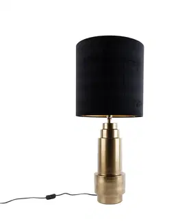 Stolove lampy Tafellamp brons velours kap zwart met goud 40 cm - Bruut