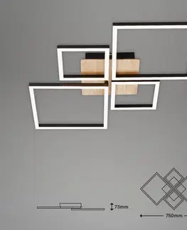 Stropné svietidlá Briloner Stropné LED svietidlo Frame, Step dim, 4-pl. drevo