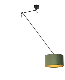 Zavesne lampy Závesná lampa s velúrovým odtieňom zelená so zlatou 35 cm - Blitz I čierna