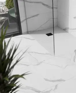 Vane MEXEN/S - Stone+ obdĺžniková sprchová vanička 110 x 80, biela, mriežka čierna 44108011-B