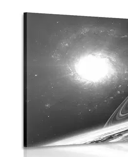Čiernobiele obrazy Obraz planéta vo vesmíre v čiernobielom prevedení