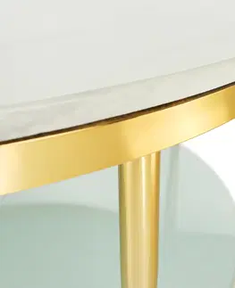 Konferenčné stolíky Konferenčný stolík, svetlý mramor lesklý/leská biela/zlatá, ENION NEW
