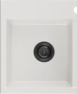 Kuchynské drezy MEXEN/S MEXEN/S - Hektor granitový drez 2-bowl 800 x 480 mm, biela, čierny sifón 6521802000-20-B