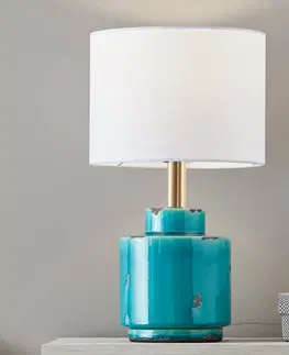 Stolové lampy Markslöjd Textilná stolová lampa Cous s keramickým podstavcom
