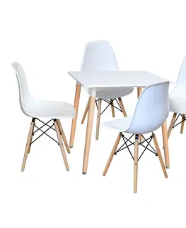 Jedálenské sety Jedálenský stôl 80x80 UNO biely + 4 stoličky UNO biele