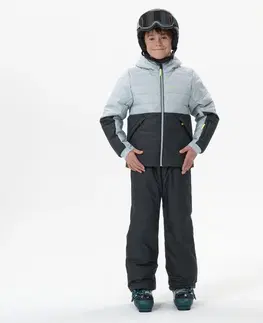 bundy a vesty Detská lyžiarska prešívaná bunda 180 Warm veľmi hrejivá a nepremokavá čierno-sivá