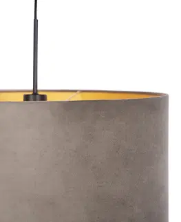 Zavesne lampy Závesná lampa s velúrovým tienidlom taupe so zlatom 50 cm - Combi