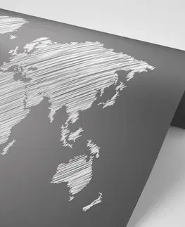 Tapety mapy Tapeta šrafovaná mapa sveta v čiernobielom prevedení