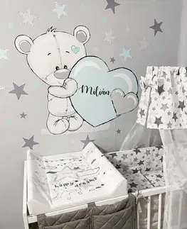 Nálepky na stenu Detské nálepky na stenu, mentolový medvedík s menom dieťaťa