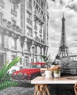Samolepiace tapety Samolepiaca fototapeta červené retro auto v Paríži