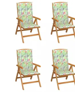 Zahradné stoličky Záhradná stolička 4 ks teak / látka Dekorhome Vzor kvietok