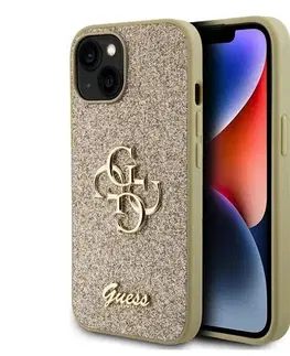 Puzdrá na mobilné telefóny Zadný Kryt Guess PU Fixed Glitter 4G Metal Logo pre iPhone 15, zlatá 57983116646