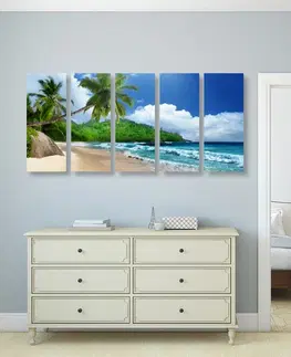 Obrazy prírody a krajiny 5-dielny obraz nádherná pláž na ostrove Seychely