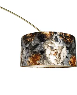 Oblúkové lampy Oblúková lampa mosadz s čiernym odtieňom kvetinový vzor 50 cm - XXL