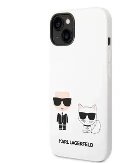 Puzdrá na mobilné telefóny Puzdro Karl Lagerfeld and Choupette Liquid Silicone pre Apple iPhone 14, biele 57983111442