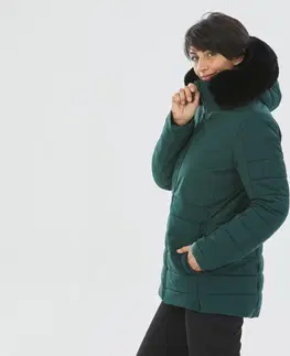 bundy a vesty Dámska lyžiarska bunda 100 predĺžená zelená