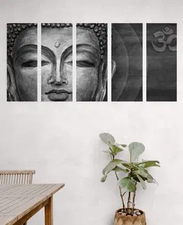Čiernobiele obrazy 5-dielny obraz tvár Budhu v čiernobielom prevedení