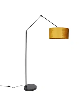 Stojace lampy Moderná stojaca lampa čierne ľanové tienidlo žlté 50 cm - Redaktor