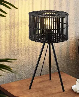 Stolové lampy Lindby Bambusová stolová lampa Lindby Rabiya, čierna, trojnožka