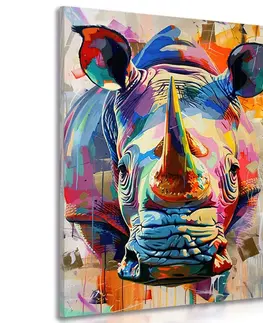 Obrazy zvierat Obraz nosorožec s imitáciou maľby
