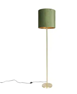 Stojace lampy Botanická stojaca lampa mosadz so zeleným tienidlom 40 cm - Simplo