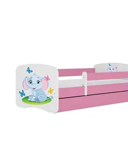 Jednolôžkové postele Detská Posteľ. Babydreams+Sz+M Ružová 70x140 Slon