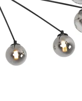 Stropne svietidla Moderné stropné svietidlo čierne 8-žiarovkové s dymovým sklom - Atény