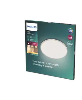 Stropné svietidlá Philips Philips Superslim LED IP44 4 000 K Ø 24,5 cm biela