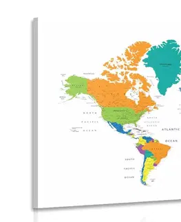 Obrazy mapy Obraz farebná mapa sveta na bielom pozadí