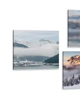 Zostavy obrazov Set obrazov zimná zasnežená krajina