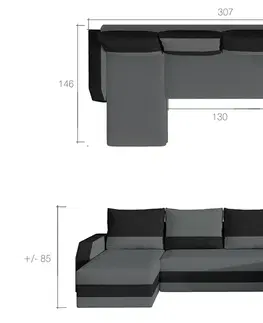 Sedacie súpravy NABBI Murino L/P rohová sedačka u s rozkladom a úložným priestorom sivá (Alova 36) / čierna (Alova 04)
