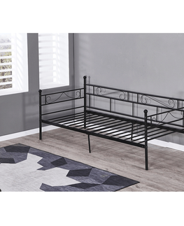 Postele KONDELA Rozali kovová jednolôžková posteľ s roštom 90x200 cm čierna