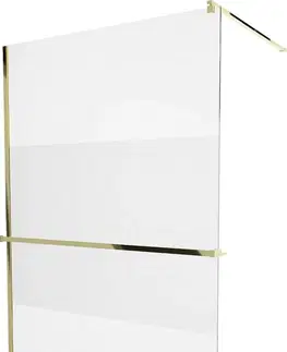 Sprchové dvere MEXEN/S - KIOTO Sprchová zástena WALK-IN s poličkou a držiakom uterákov 80 x 200 cm, transparent 8 mm, zlatá 800-080-121-50-35