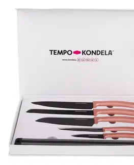 Sady nožov TEMPO-KONDELA-LONAN, sada nožov s magnetickým držiakom, 6 ks, rose gold