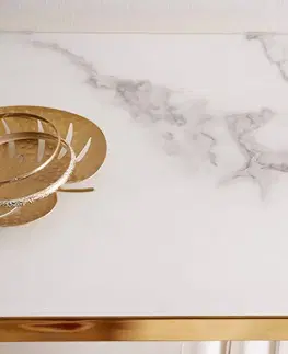 Konferenčné stolíky LuxD Dizajnová konzola Latrisha 110 cm bielo-zlatá - vzor mramor
