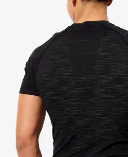 tričká Pánske kompresné tričko na posilňovanie s krátkym rukávom priedušné s okrúhlym výstrihom čierne
