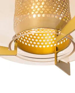 Zavesne lampy Závesná lampa zlatá s jantárovým sklom 30 cm podlhovastá 3-svetlá - Kevin