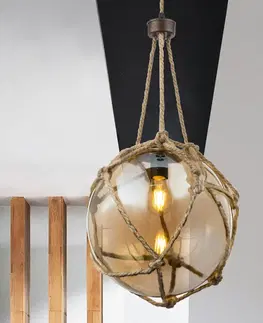 Závesné svietidlá Globo Sklenená lampa Tiko so sieťou hrdzavá Ø 30 cm