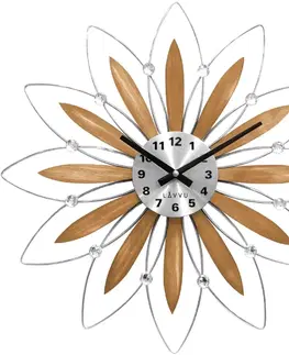 HODINY NA STENU CRYSTAL Drevené strieborné hodiny LAVVU CRYSTAL Flower LCT1115, 50 cm