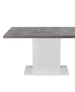 Jedálenské stoly Jedálenský stôl, betón/biela extra vysoký lesk, 138x90 cm, KAZMA