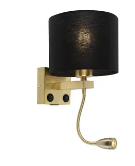Nastenne lampy Nástenná lampa v štýle art deco zlatá s USB a čiernym tienidlom - Brescia