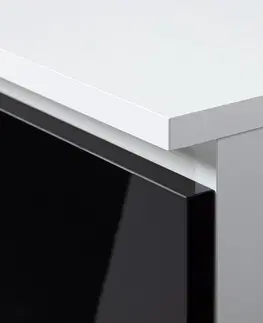 Písacie stoly Dizajnový písací stôl PIXEL90P, biely / čierny lesk