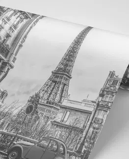 Čiernobiele tapety Tapeta čiernobiela Eiffelova veža z ulice Paríža